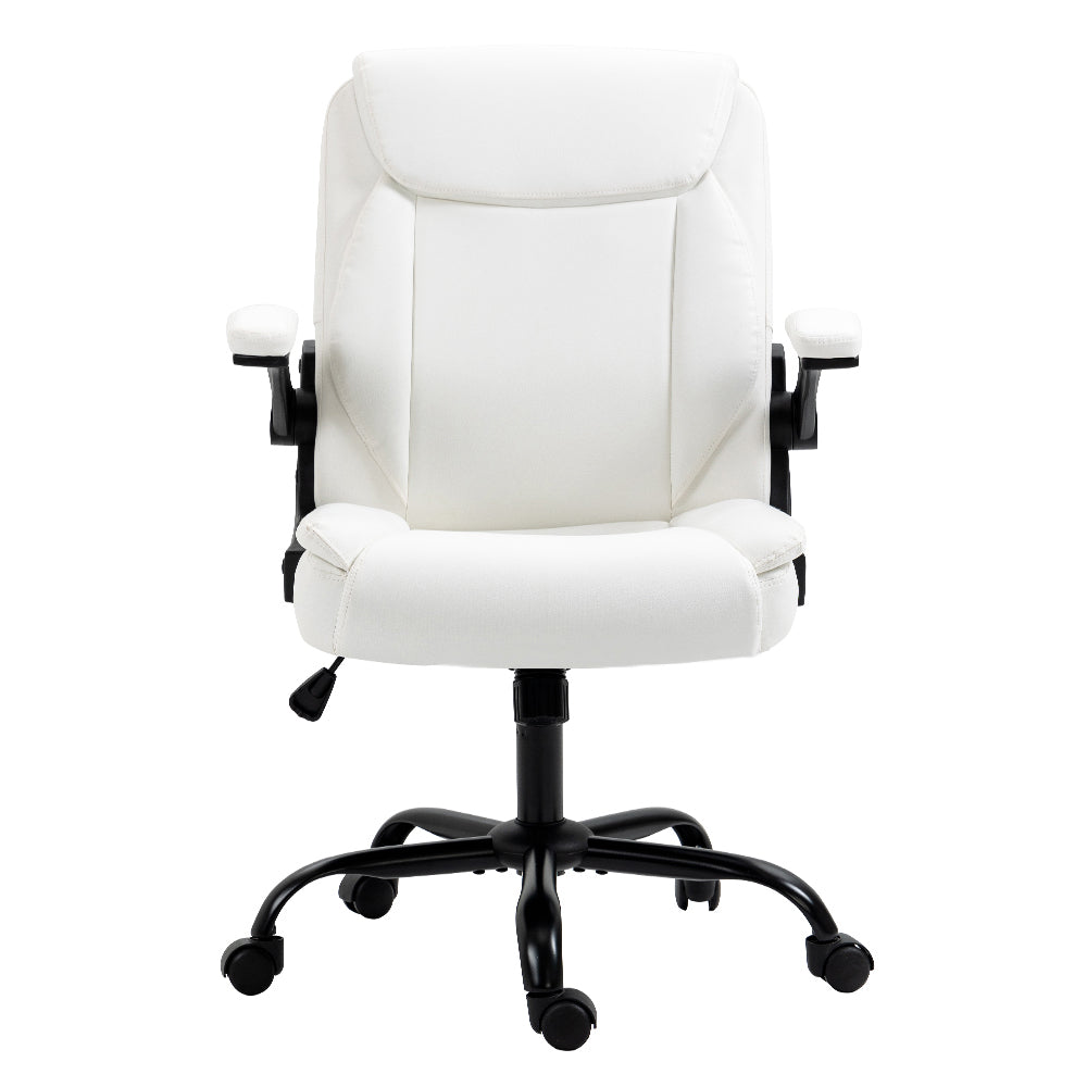 Tan PU leather high-back diamond-stitch executive chair with chrome base in grey-panelled lifestyle room, parquet floor