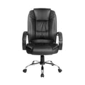 Black PU high-back executive chair with curved fixed armrests and chrome five-star base on white background