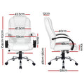 White PU high-back chair dimensions 43.5cm width 104-112cm height 50-56cm seat height 58cm base width 10cm depth