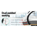 White PU high-back chair seat cross-section on city skyline showing 10cm PU leather, foam and wooden board layers