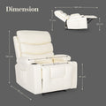Cream PU leather recliner dimensions: 83cm wide, 95cm deep, 100cm tall, 47cm seat height; reclined 164cm long, 77cm tall