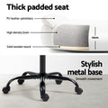 White PU mid-back chair seat cross-section showing PU leather, 10cm high-density foam and wooden board with black metal base