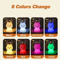 8 Colors Change grid showing silicone rabbit night light in Warm, White, Light Purple, Blue, Yellow, Red, Purple and Green