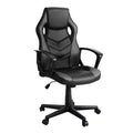 Black and grey PU mesh racing-style gaming chair three-quarter angle view on white background, fixed armrests