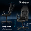 Black grey gaming chair tilt adjustment and up and around: 12cm adjustable height and 360-degree rotation on dark background