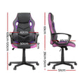 Black purple gaming chair dimensions: 62cm back 50cm seat 108-120cm tall, side 39-51cm seat height and 51cm base