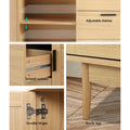 Feature panel showing adjustable shelves, smooth drawer runners, durable hinges and sturdy legs of rattan sideboard