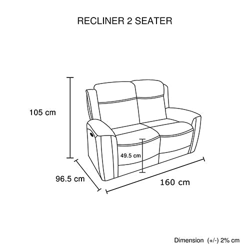 Dimension diagram of 2 Seater Recliner