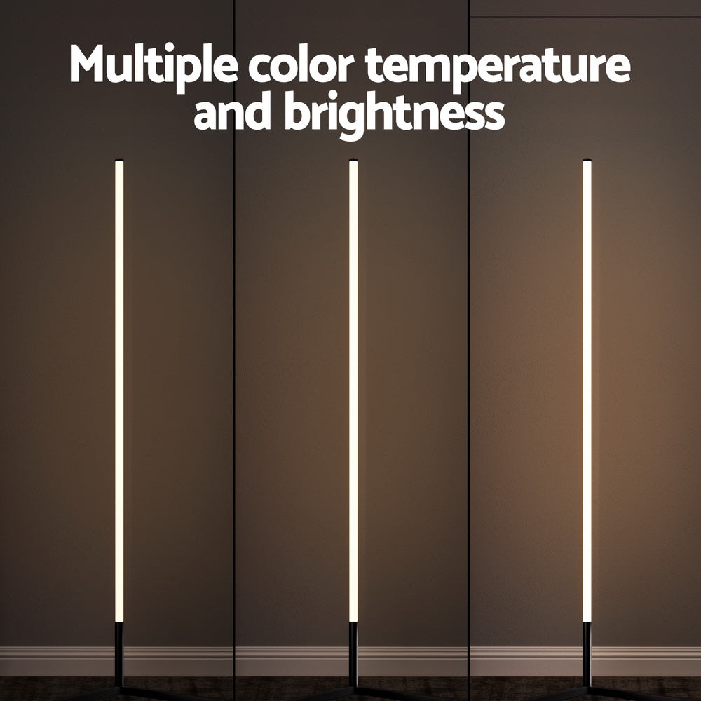 RGB bar floor lamp shown in three warm white brightness levels, text: Multiple color temperature and brightness