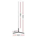 RGB bar floor lamp dimensions diagram: 150cm total height, 128cm bar, 56cm base width, 38cm depth