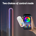 RGB oval floor lamp control modes: white 2.4G remote and smartphone app with colour wheel, text Two choices of control mode