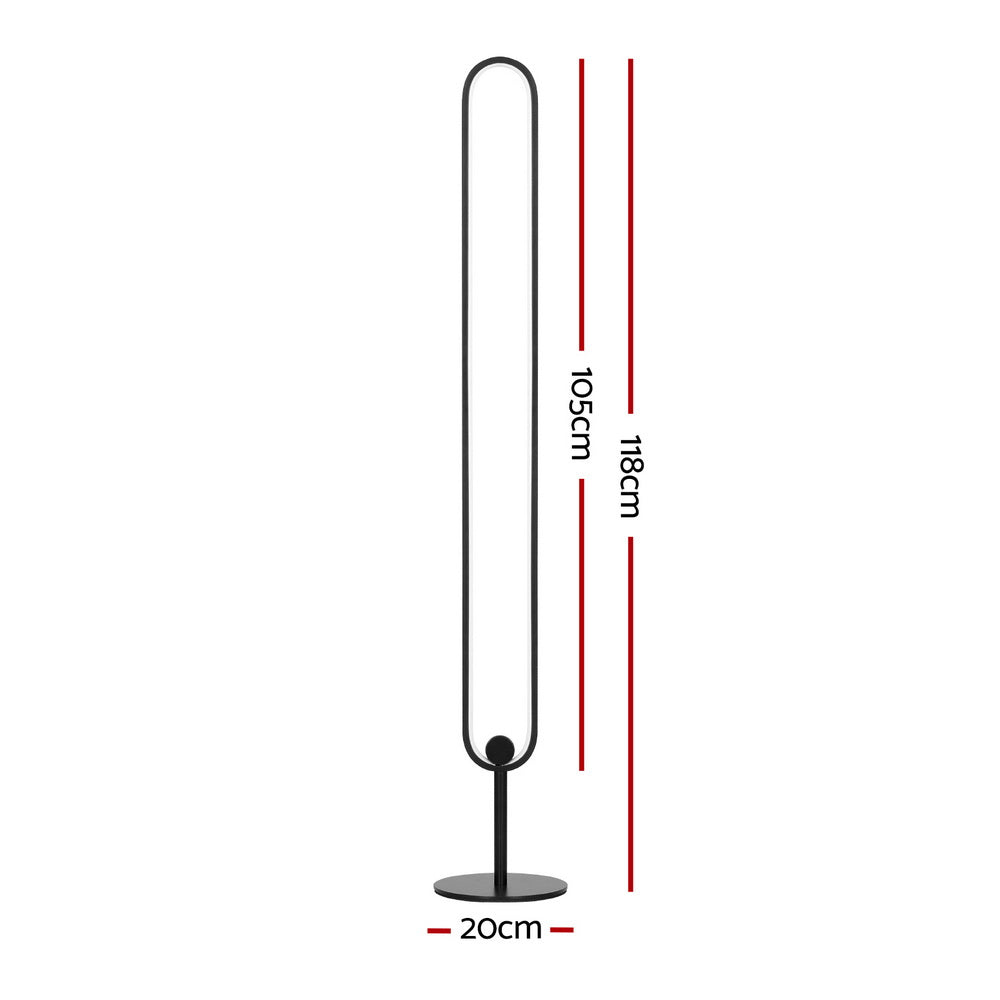 RGB oval LED floor lamp dimensions diagram: 118cm total height, 105cm oval frame, 20cm base diameter