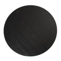 Top-down view of a black round coffee table top with visible wood grain texture on a white background