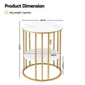 Round side table dimensions: 40cm top diameter, 54cm height, 36cm mid shelf, 17.5cm base clearance, 5kg capacity
