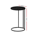Round black side table dimensions diagram: 40cm diameter top, 61.5cm height, black C-frame with circular base ring
