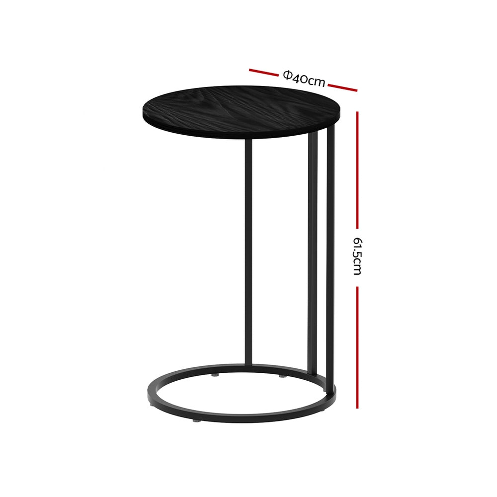 Round black side table dimensions diagram: 40cm diameter top, 61.5cm height, black C-frame with circular base ring