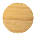 Top-down view of circular natural pine coffee table top on white background, showing horizontal wood grain and two-tone