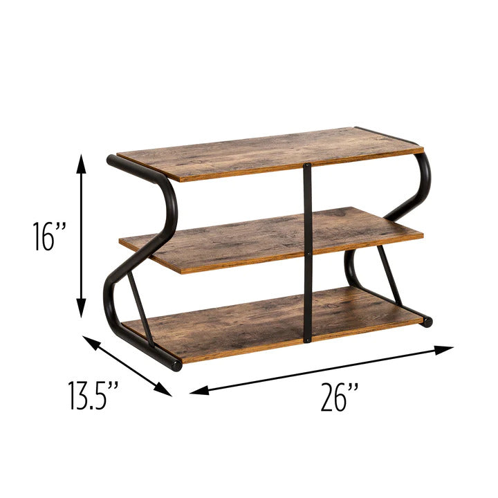 Rustic industrial 3-tier shoe rack dimension diagram 16 inch height 26 inch width 13.5 inch depth