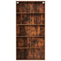 5-tier bookshelf in rustic walnut finish, straight front view on white background, wall anchor clips visible at top