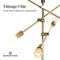 Sarantino close-up of gold brass lamp arms and Edison filament bulbs with text 