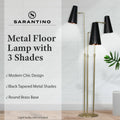 Sarantino lamp feature image with text Metal Floor Lamp with 3 Shades and checkmarks for Modern Chic Design, Tapered Shades