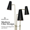 Sarantino three-arm floor lamp close-up with text 