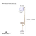 Sarantino arc floor lamp with side table dimensions: 145.3-172.5cm height, 30cm shade, 25.5cm shade width and base