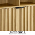 Close-up of Sarantino Eleni sideboard fluted door panels and black handles, text: Fluted Panels