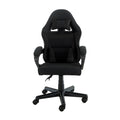 Sarantino all-black kids gaming chair with lumbar cushion front view on white, black five-star base with casters