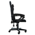 Sarantino all-black kids gaming chair side view on white background showing recline mechanism and height adjustment levers