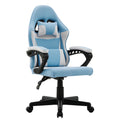 Sarantino light blue kids gaming chair front angle view on white with removable neck and lumbar pillows