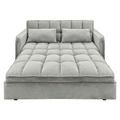 Sarantino Quincy light grey velvet sofa bed with seat fully extended to bed position, front view