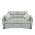 Sarantino Quincy light grey velvet 2-seater sofa bed with two scatter cushions, front view on white background