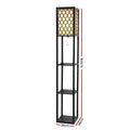 Black lattice shelf floor lamp dimensions diagram showing 160cm height and 26cm x 26cm base on white background