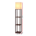 Dimension diagram of walnut shelf floor lamp showing 160cm height and 26cm x 26cm base on white background