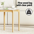 Side table feature callout showing pine wood legs with text Pine wood leg with clear paint and 50KG MAX weight capacity