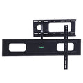 Full-motion single-arm TV wall bracket components view separate TV mounting plate above and wide wall rail plate below
