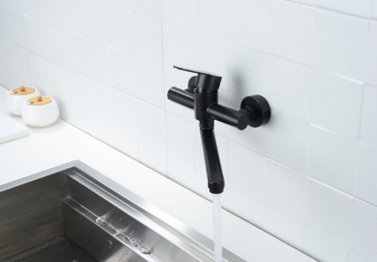 Stainless steel black basin faucet assembly with lever handle and spout