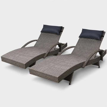 Gardeon Wicker Sun Lounge Aluminium Outdoor 4-Position Grey