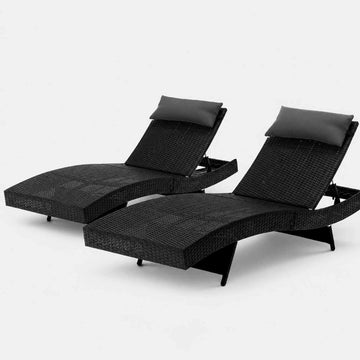 Gardeon Wicker Sun Lounge Aluminium Frame Black