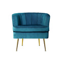 Teal velvet tub armchair with channel-stitched curved back front view on white background