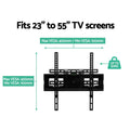 Tilting TV wall bracket spec infographic fits 23-55 inch TVs VESA 100-400mm horizontal and vertical 50kg capacity