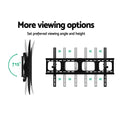 Wide tilting TV wall bracket diagram plus-minus 15 degree tilt left and adjustable vertical rail width positions right