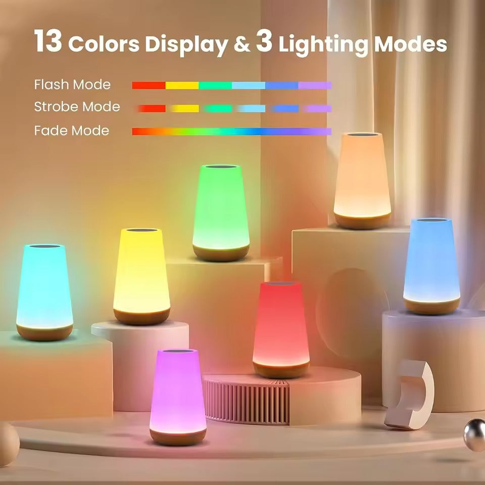 13 Colors Display and 3 Lighting Modes: 7 conical lamps in varied colours on pedestals, Flash Strobe and Fade mode bars above