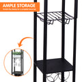 Tower floor lamp storage shelves with text 