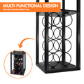 Tower floor lamp wine bottle rack close-up with text 