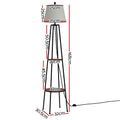 Tripod floor lamp dimensions: 168cm height, shade 35cm, shelves 22cm and 32cm diameter, base 32cm x 30.5cm