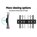 TV wall bracket viewing options diagram plus-minus 15 degree tilt left and adjustable vertical rail width positions right