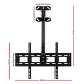 TV ceiling mount dimension diagram 20cm ceiling plate 70cm pole 69cm wide 45cm mounting plate with red measurement lines