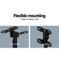 TV ceiling mount flexible mounting infographic showing flat ceiling plate and wall bracket plate installation options
